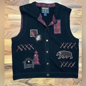 Woolrich 100% Boiled Wool Button Front Vest Sleeveless Cabin Lodge Black Size L